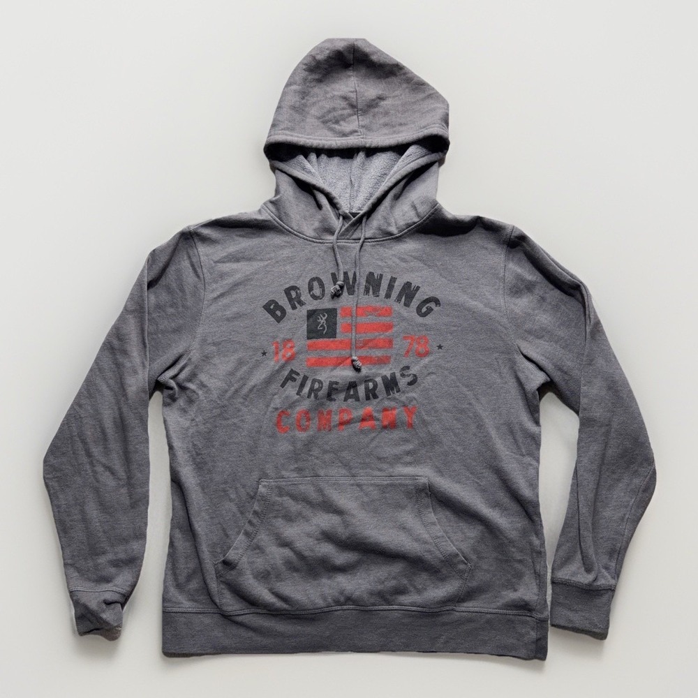 Browning Firearms Red 1878 Flag Gray Hoodie Sweatshirt Hunting Deer Outdoors XL